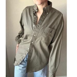 Ralph Lauren Big Shirt Olive Green Button Down Cotton collegiate preppy coastal